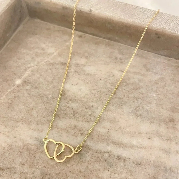 925 Sterling Silver Double Heart Linked Necklace Interlocking Hearts Necklace - Picture 9 of 16